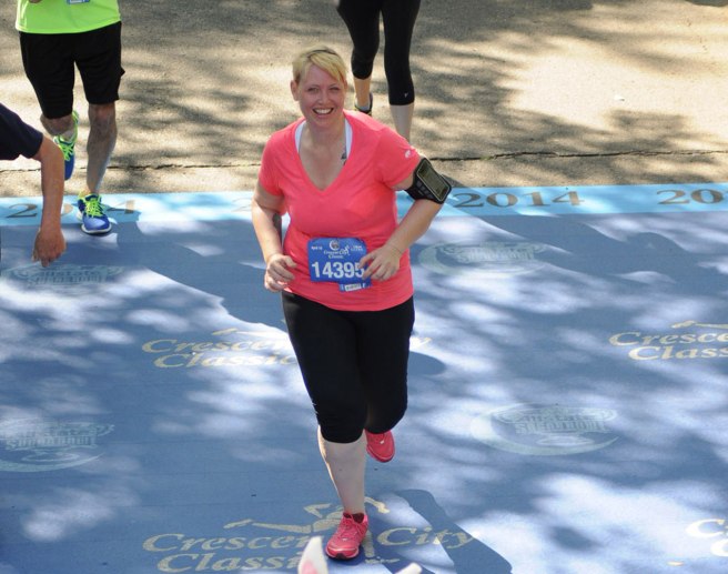 About to cross the finish line of the 2014 Crescent City Classic!